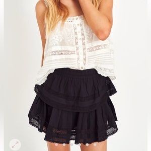 Loveshackfancy black ruffle mini skirt